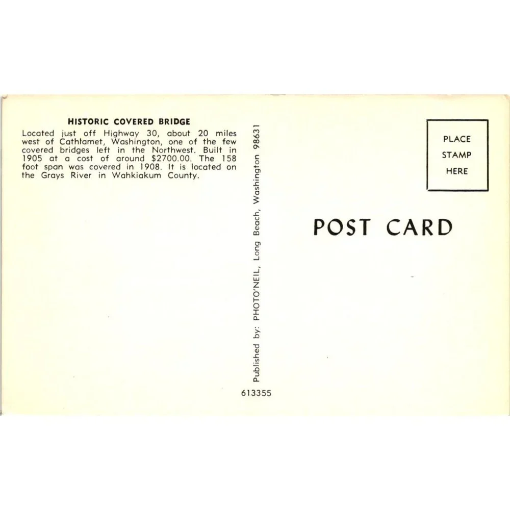 Historic Covered Bridge Postcard Travel Unposted Cathlamet Washington River